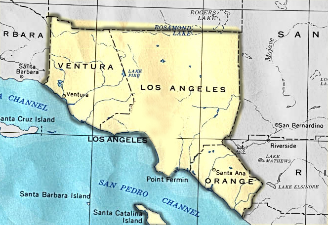 Los Angeles, Ventura County, Orange County Map