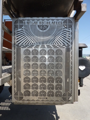 This detailed radiator cover shows off the waterjet cutting capability on stainless sheet.