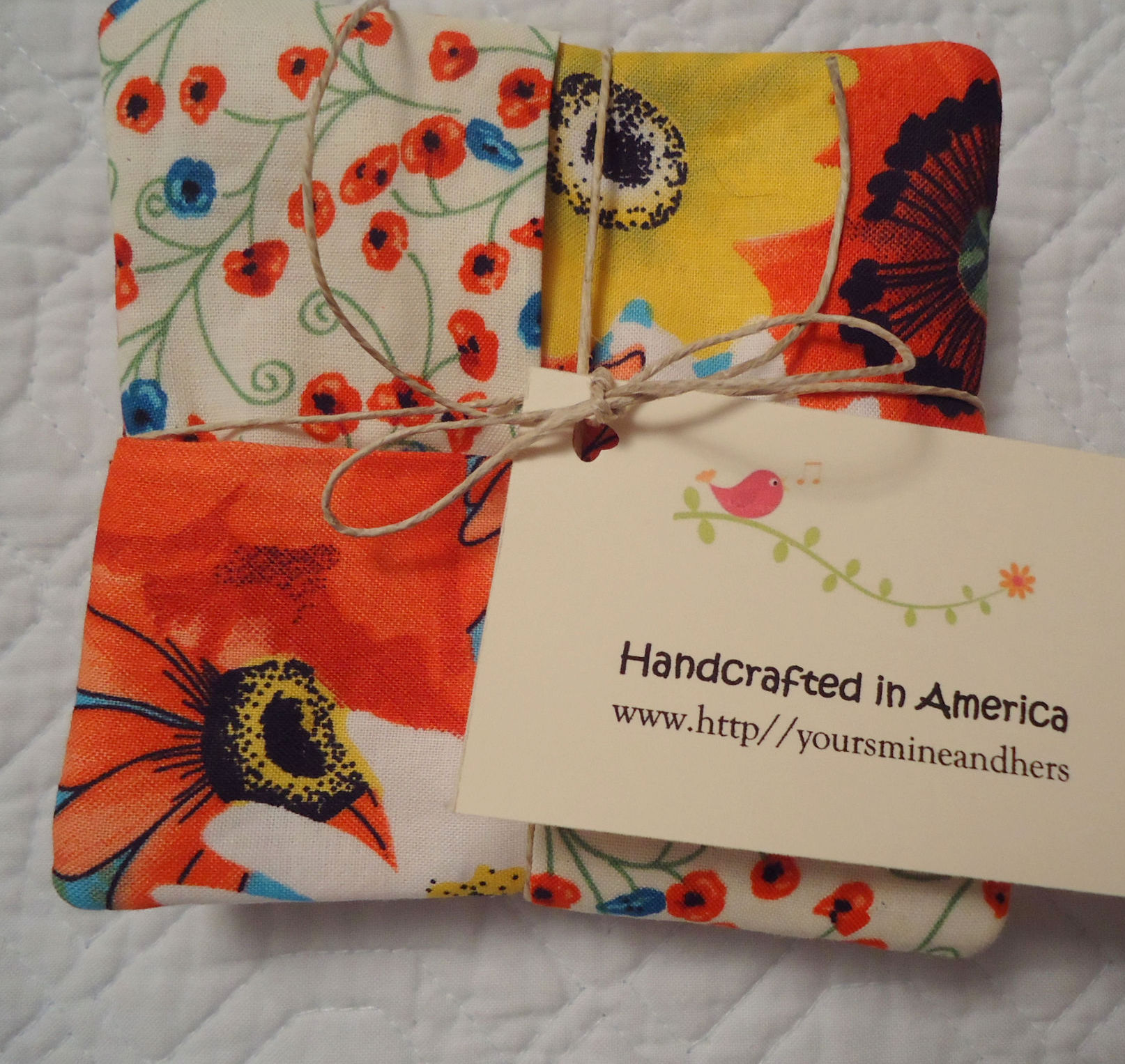 Handcrafted in America, one-of-a-kind, absorbent, best coasters ever, mug rugs