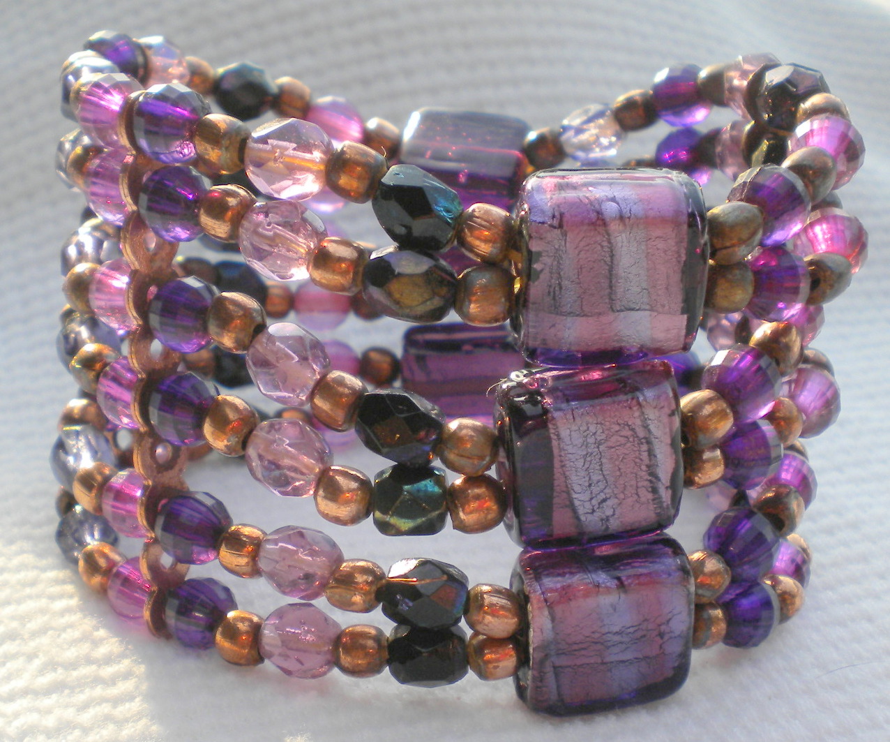 Purple Glass and Copper Bracelet