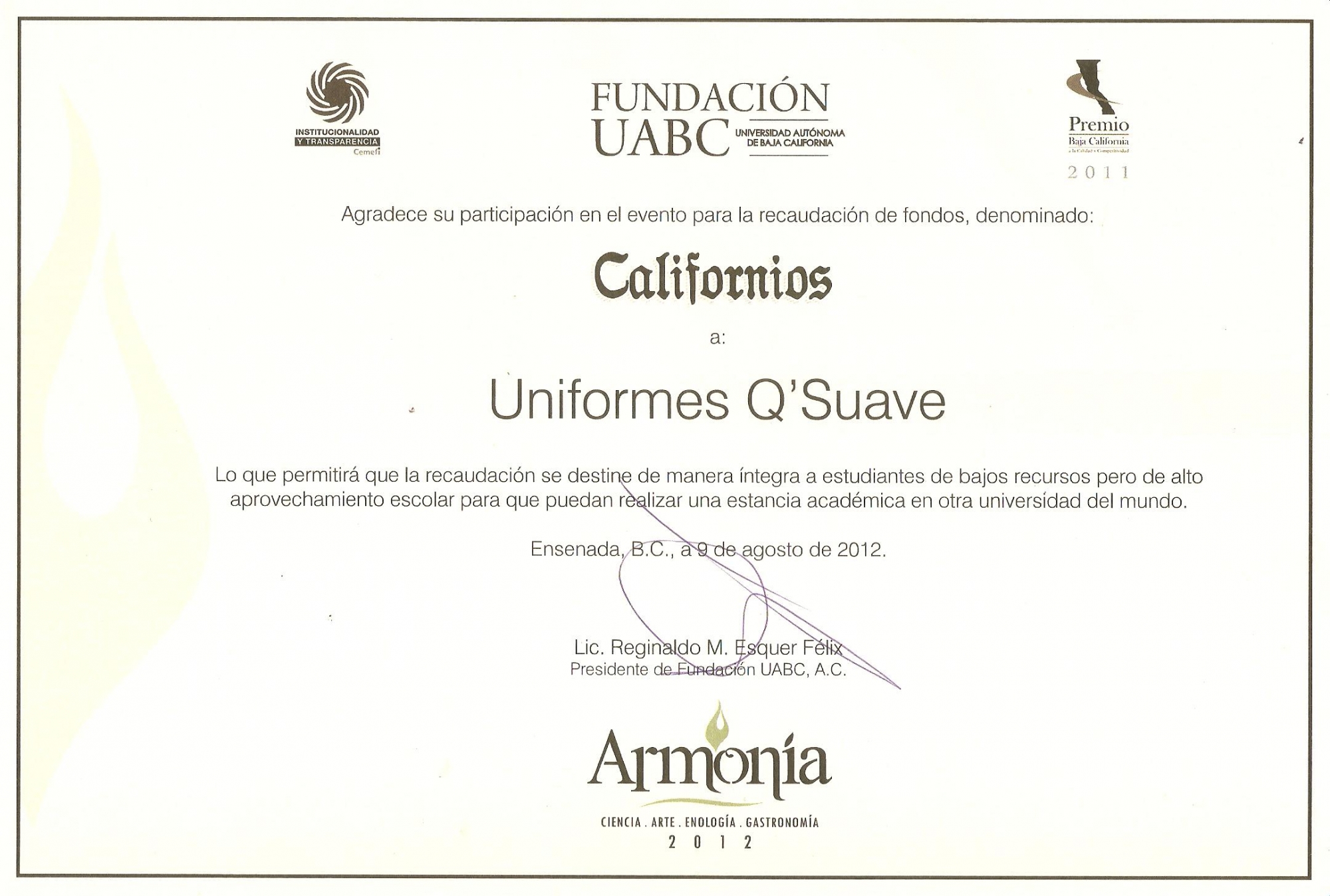 reconocimiento fundacion uabc a uniformes qsuave