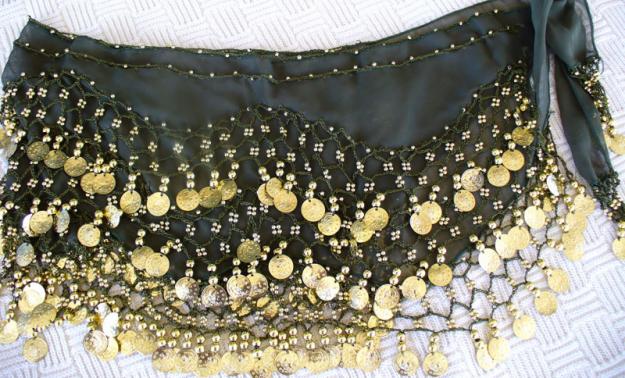 Black Shimmy Belt with Gold Coins $20 ( Price includes CA sales tax)