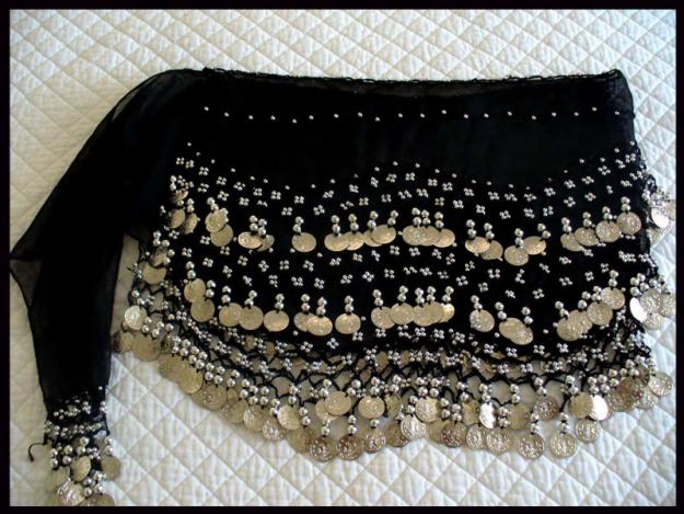 Black Shimmy Belt with Silver Coins (Inclusing CA Sales Tax