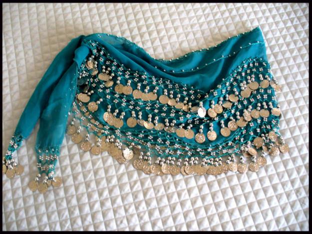 Teal Shimmy Belt with Silver Coins (includes CA sales tax)