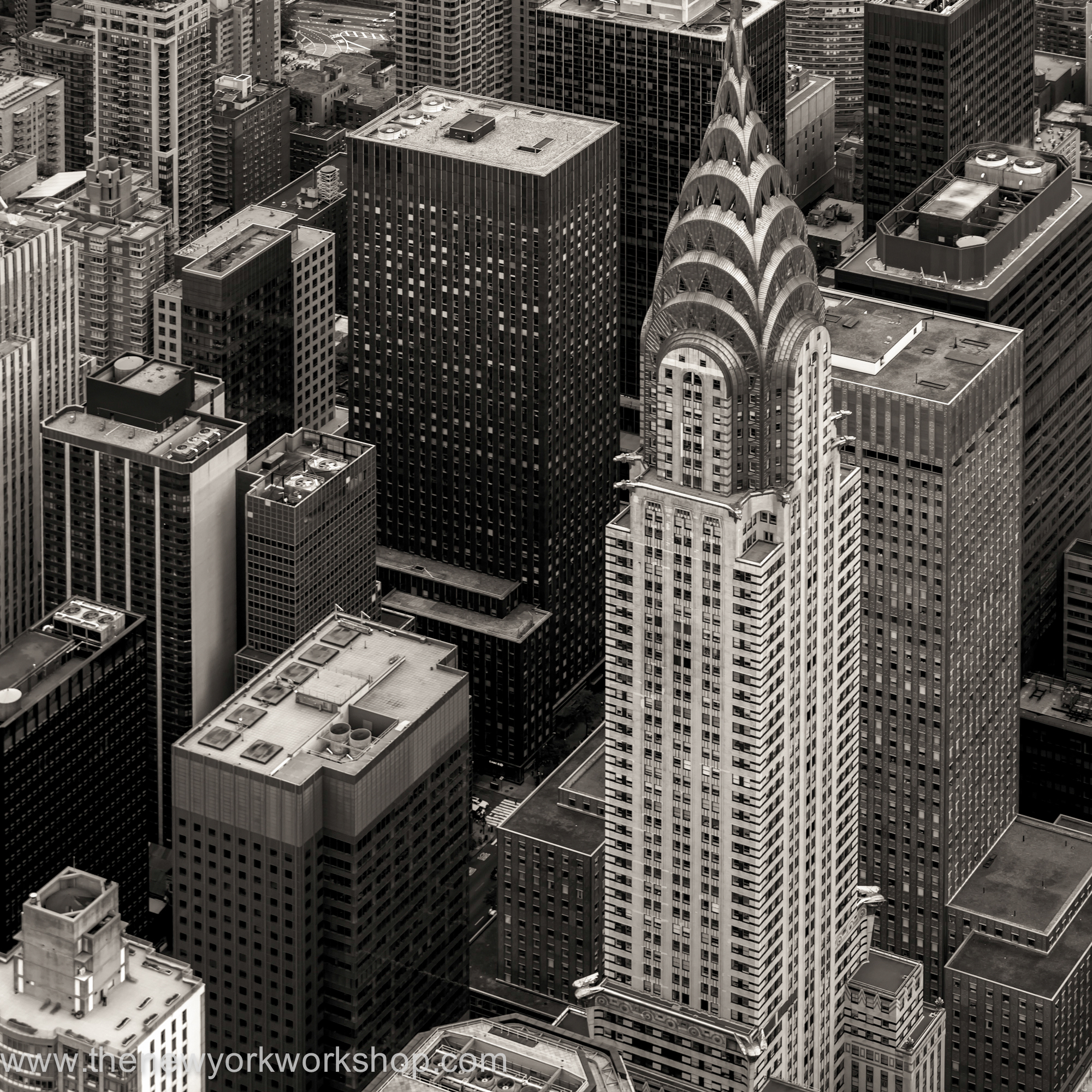 A view from helicopter with the Chrysler building