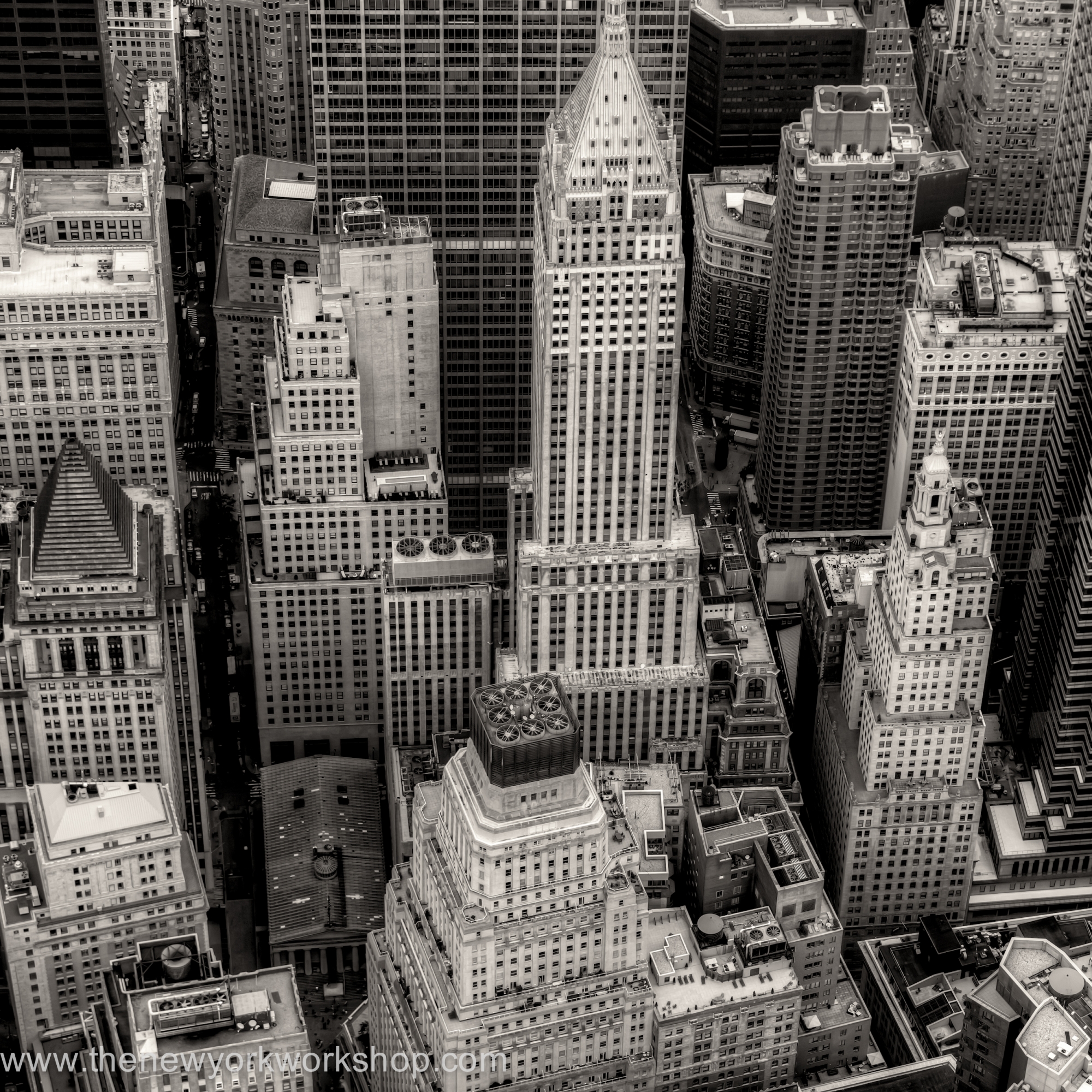 A helicopter view of downtown Manhattan,  New York