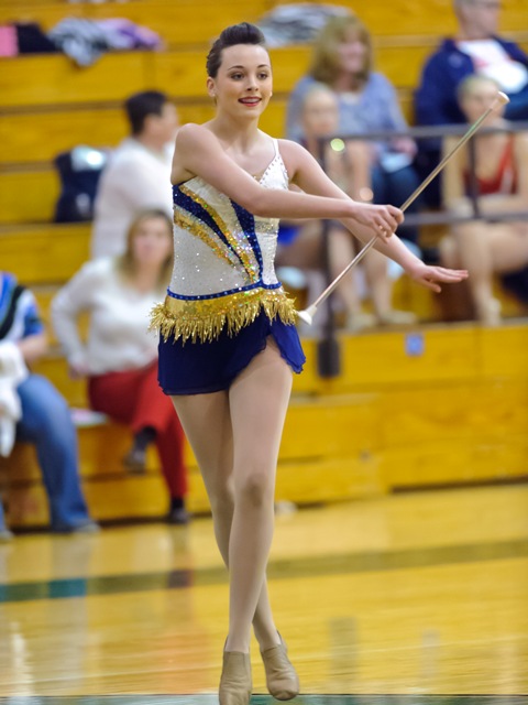  Lindsay Richards concentrates on her baton during her Market Street performance.