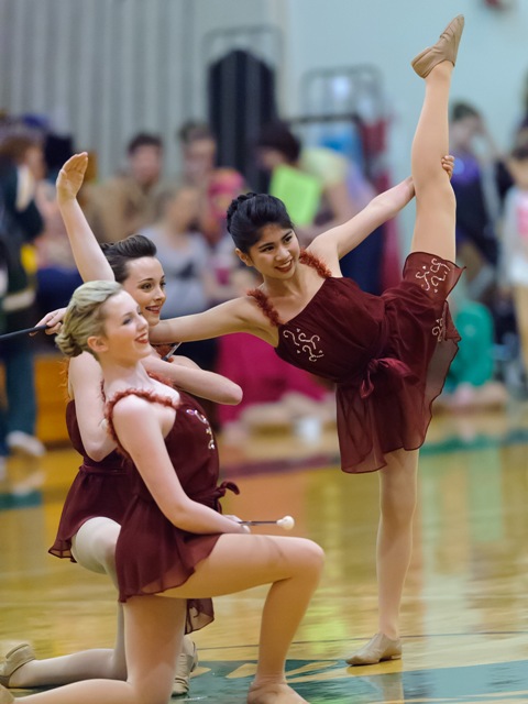  Megan Norton, Lindsay Richards and Izzy Obias twirl during the Mickey's Majorette Small Beginner Dance Twirl team performance at the Dallas Twirling contest.