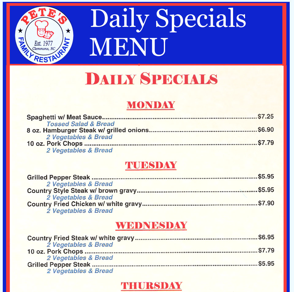 daily restaurant specials