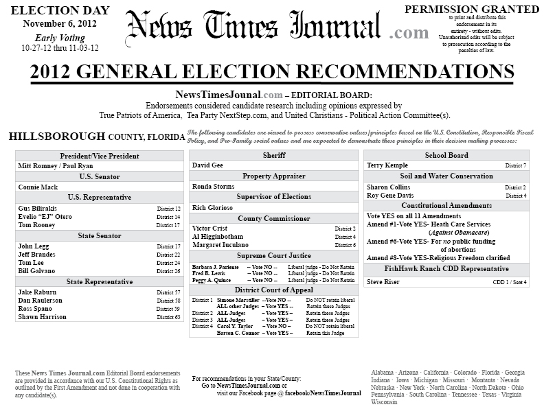 2012 Hillsborough County, Florida General Election
