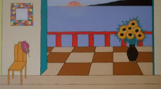 room with balcony view and sunflowers on the coast of france